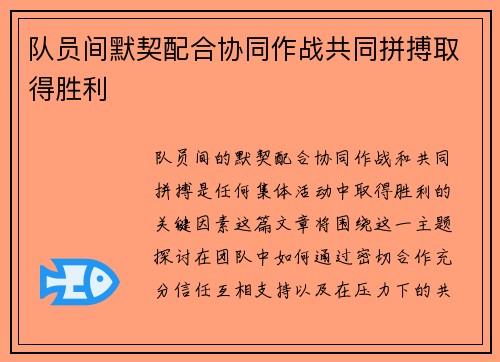 队员间默契配合协同作战共同拼搏取得胜利